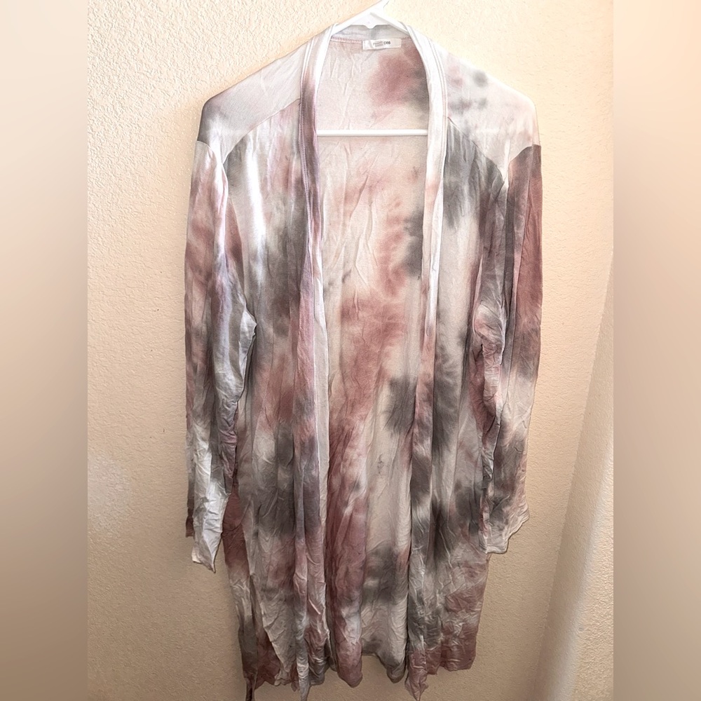 Tye dye pink white and grey cardigan from Maurices